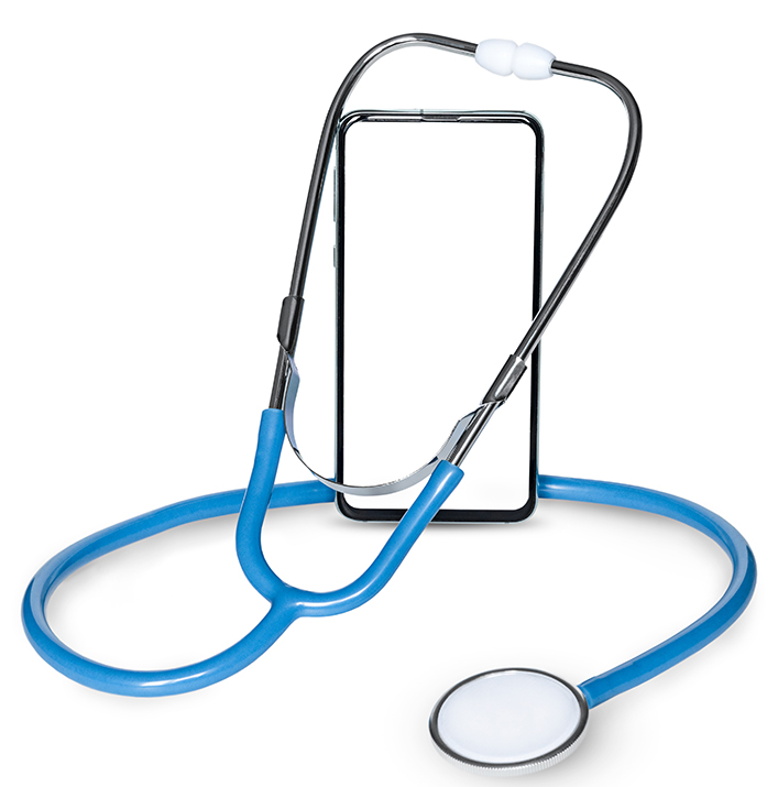 Santé connectée - stéthoscope entourant téléphone mobile